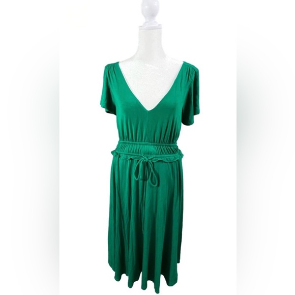 Anthropologie Maeve Green Soft Ruffled Open Back Short Sleeve V Neck Dress Med - Picture 1 of 6